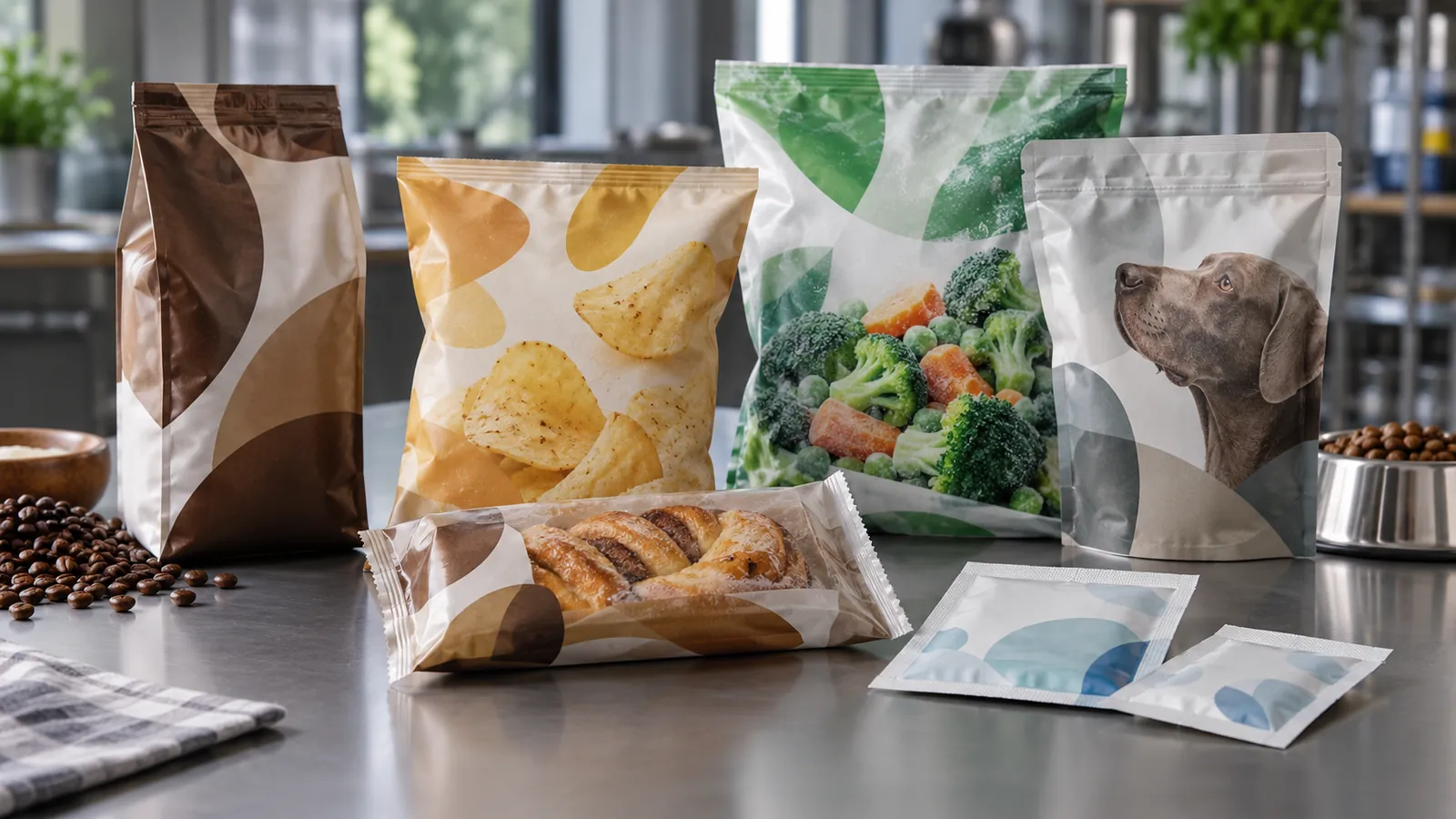 Coffee, snack, frozen food, pet food, bakery and pharmaceutical flexible packages