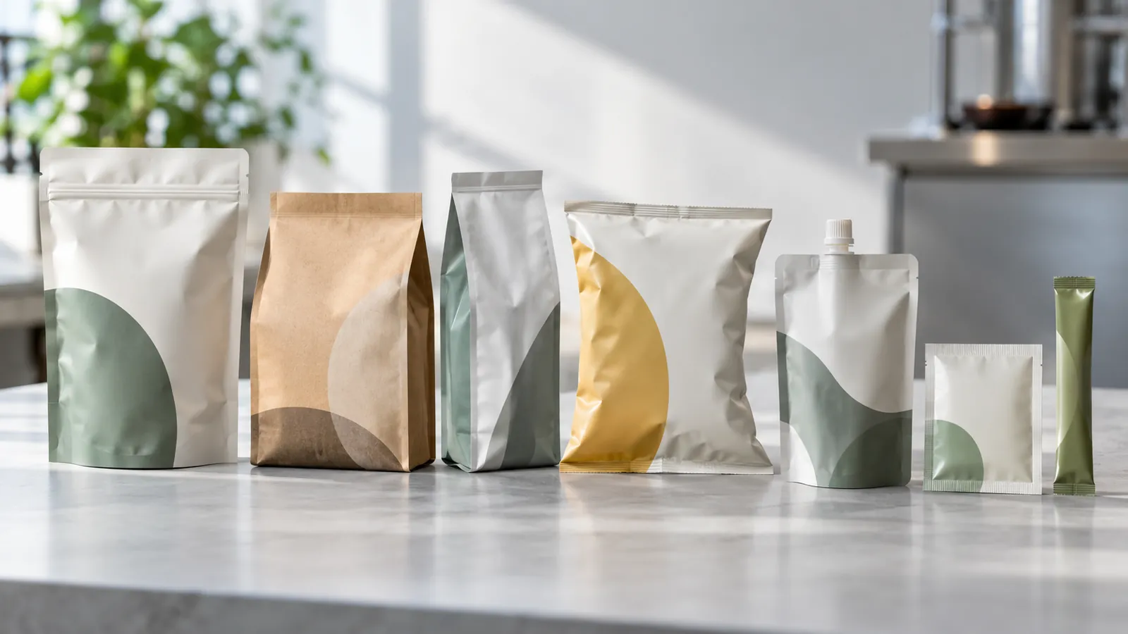 Lineup of flexible packaging formats from stand-up pouch to stick pack