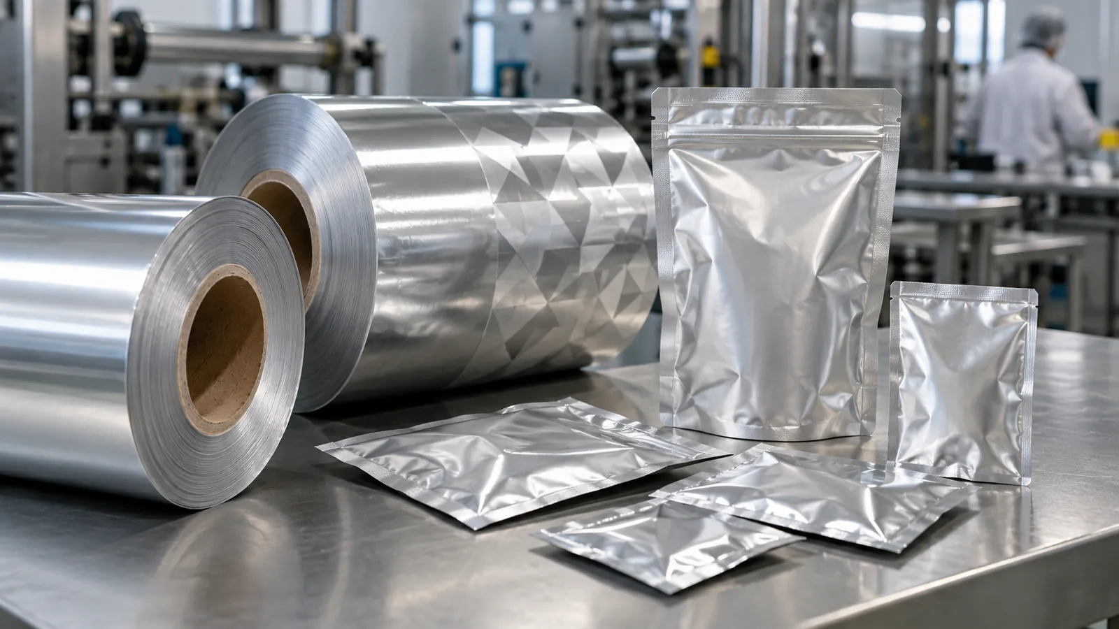 Aluminum foil laminate rolls and silver foil pouches