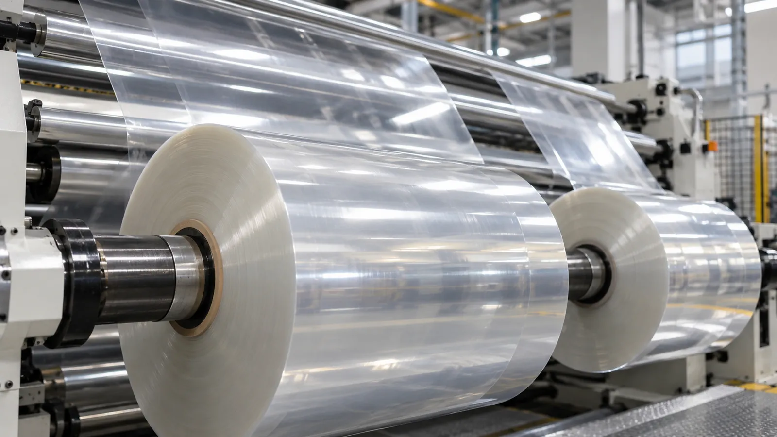 Clear BOPP film running on a slitter-rewinder