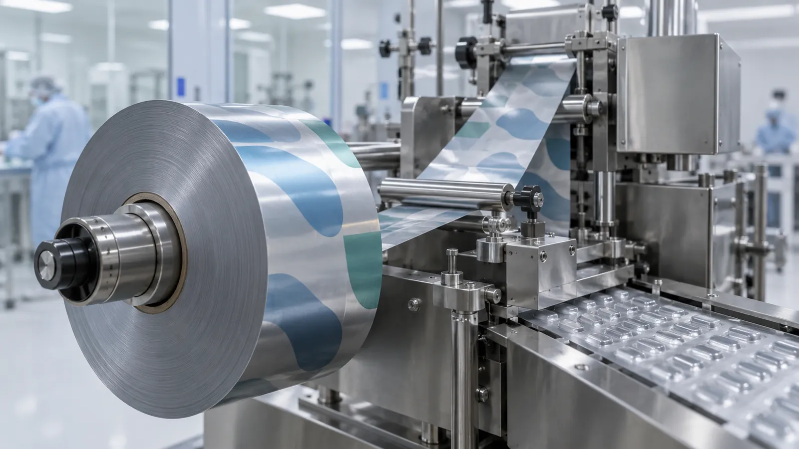 Reel of cold form laminate feeding a blister machine