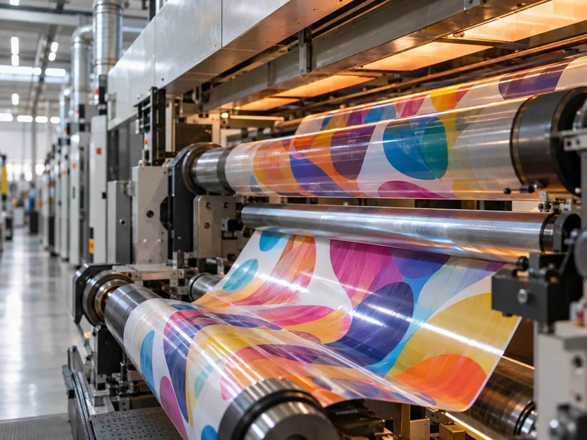 Printing press running a patterned film web