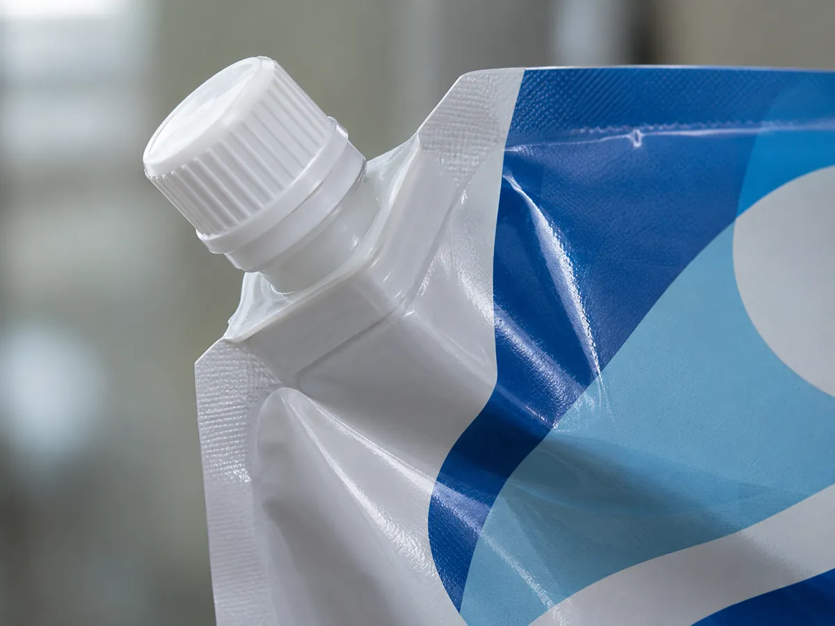Spout fitment sealed into a pouch corner