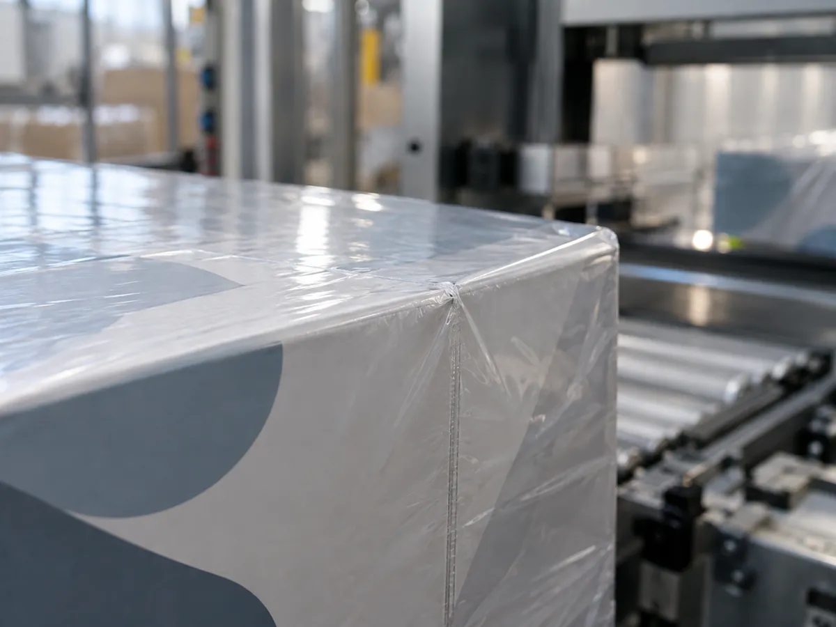 Hot-knife seal seam on a polyolefin shrink-wrapped box